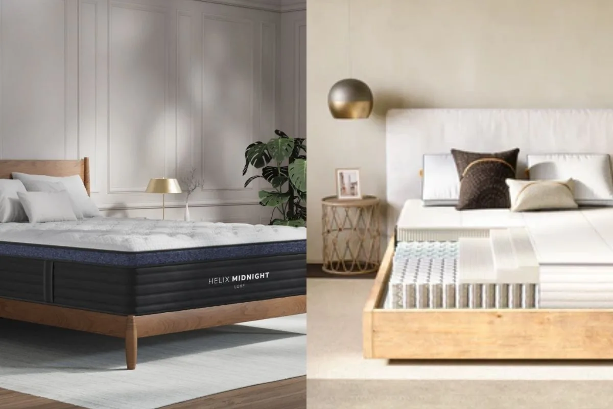 2 images of beds: Helix Midnight Luxe and Nolah Natural 11".