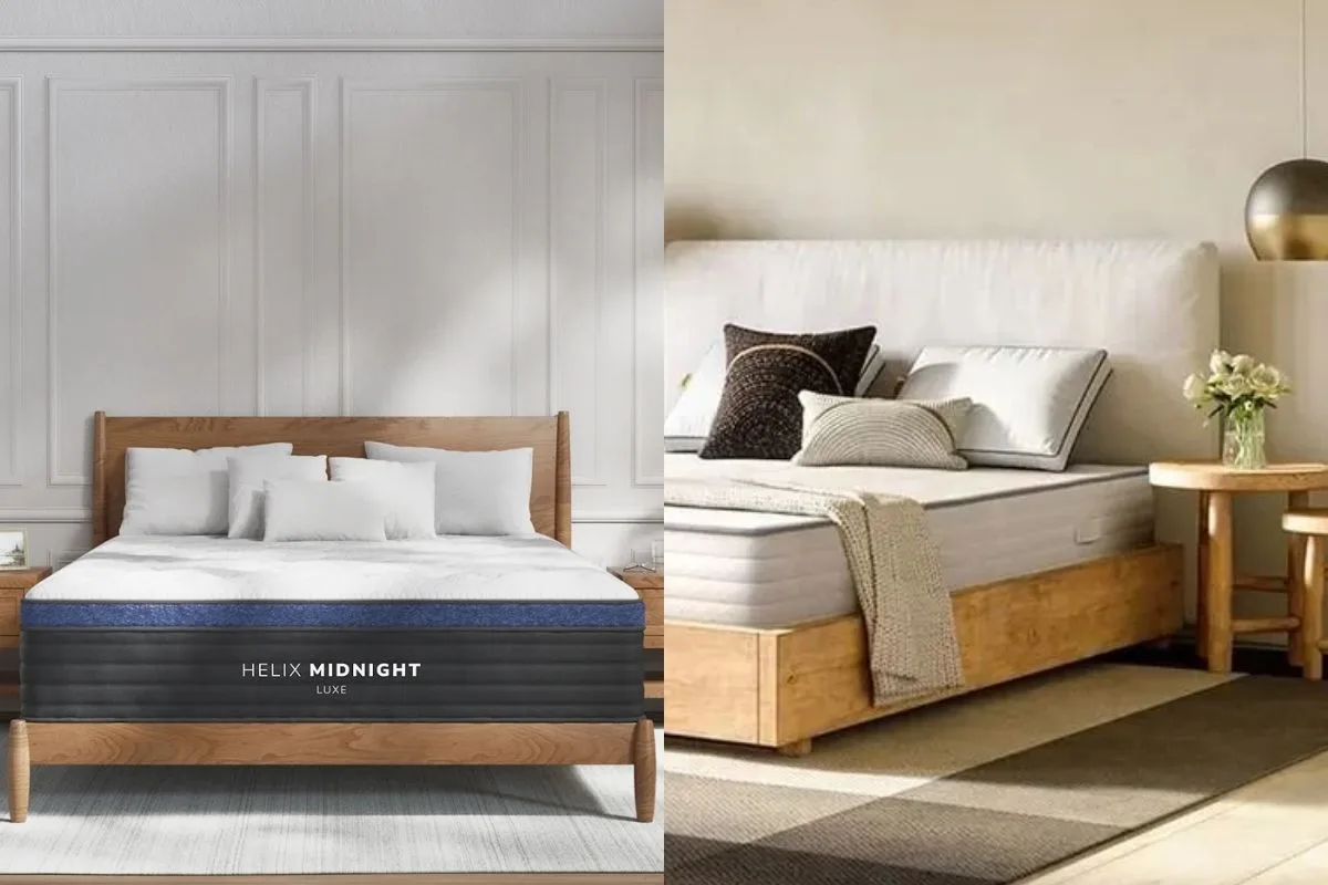 2 images of beds: Helix Midnight Luxe and Nolah Natural 11".