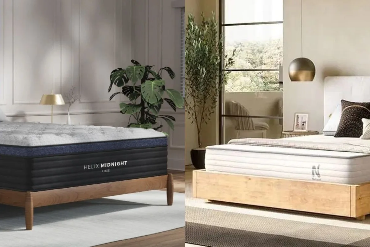 2 images of beds: Helix Midnight Luxe and Nolah Natural 11".