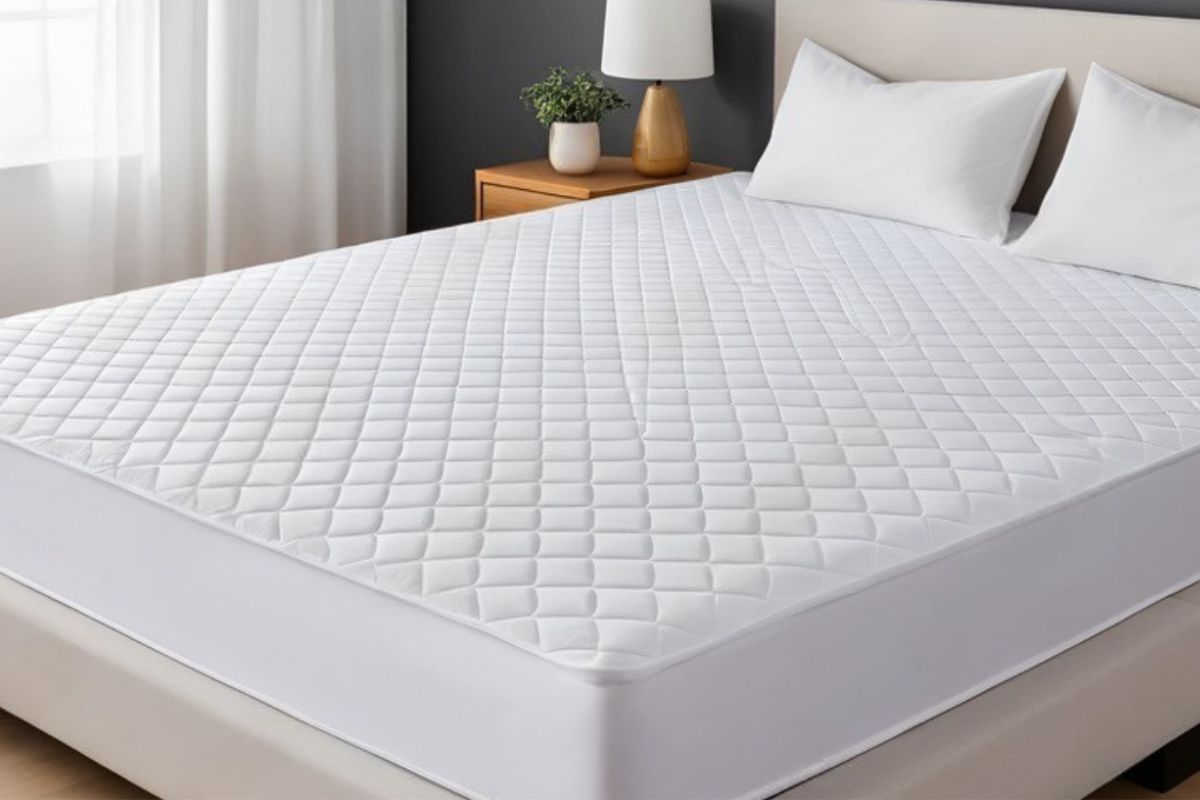 Medium-profile mattress with a quilted surface showing an ideal mattress thickness for stomach sleepers