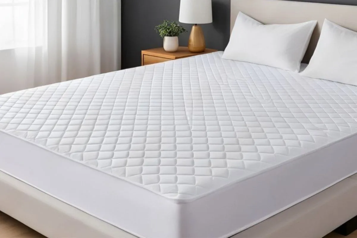 Medium-profile mattress with a quilted surface showing an ideal mattress thickness for stomach sleepers