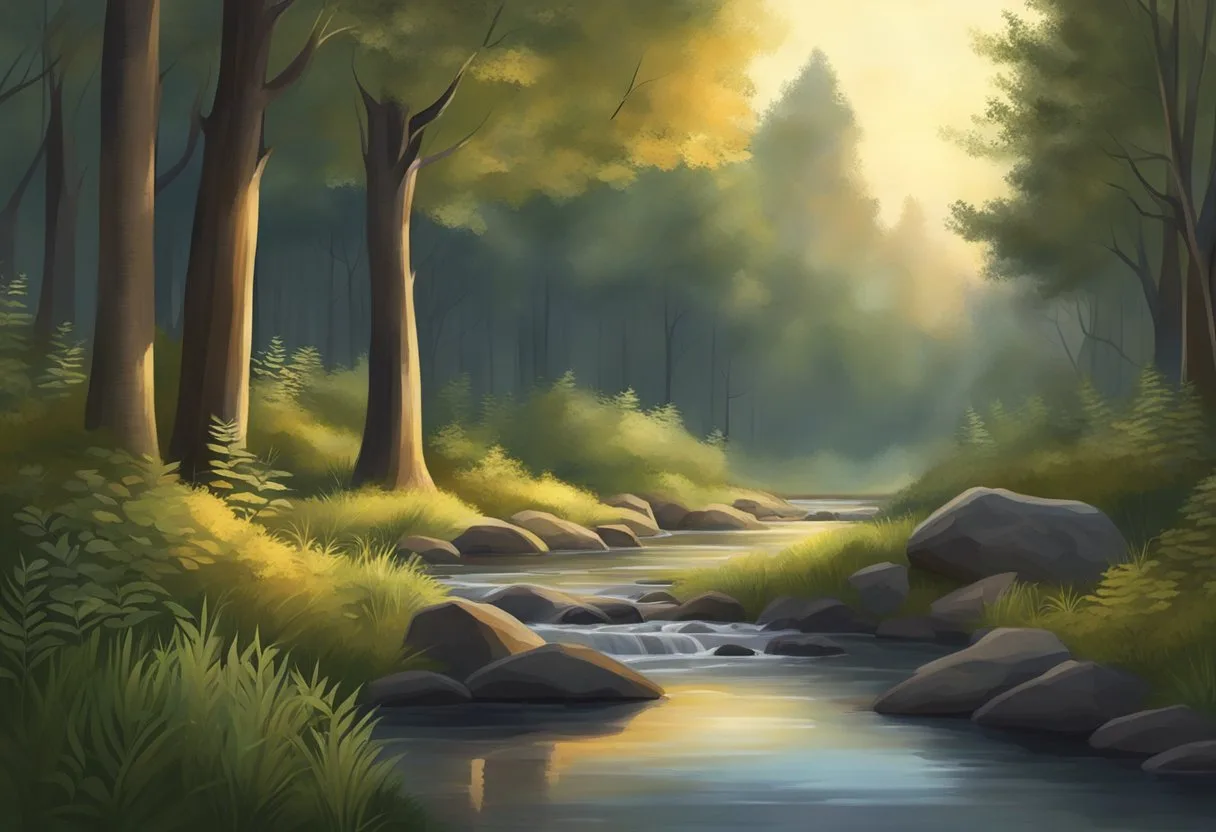 Peaceful forest stream illustrating the calming atmosphere that guided sleep meditation can help create before bedtime